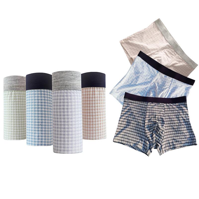 

Sexy Men Underwear Modal Boxer Shorts Cueca Bamboo Fiber Panties Plaid Breathable Mid-Rise Pouch Underpants Male Clothes -4XL, 1021