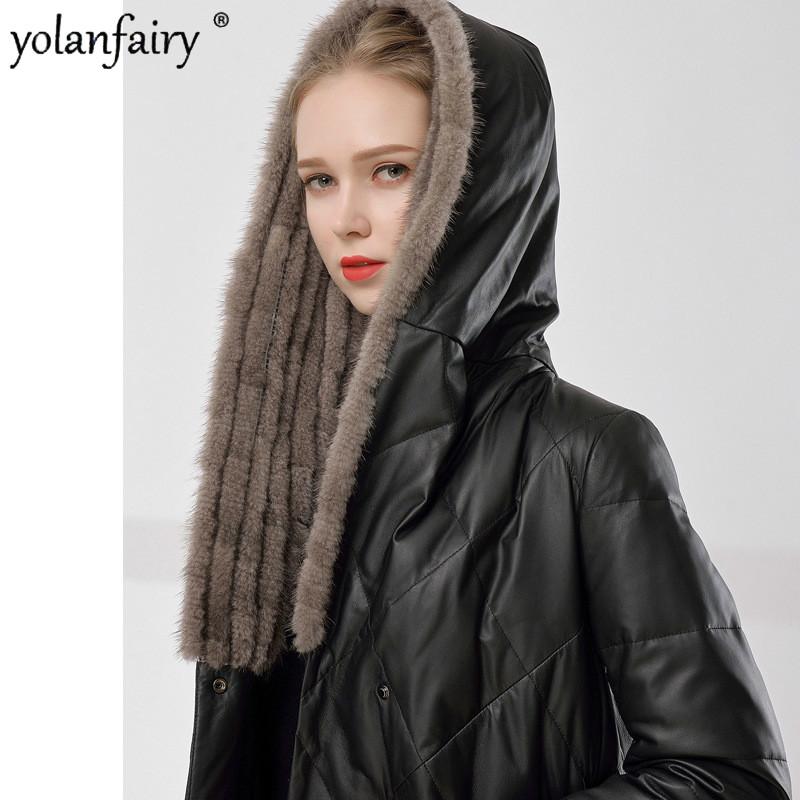 

Women' Leather Jacket 100% Real Sheepskin Coat Winter Women' Down Jacket Collar 2020 Mujeres Abrigos EWH131 Pph1123, Black
