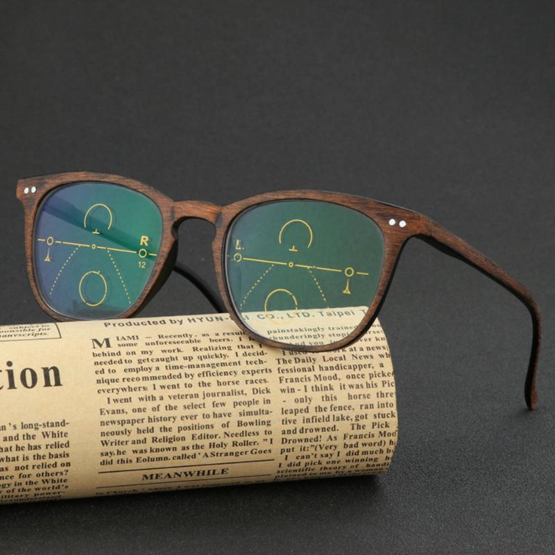 

Retro Faux wood grain frame Intelligence Progressive Multifocal Commercial Reading Glasses Bifocal +1 +1.25 TO +3