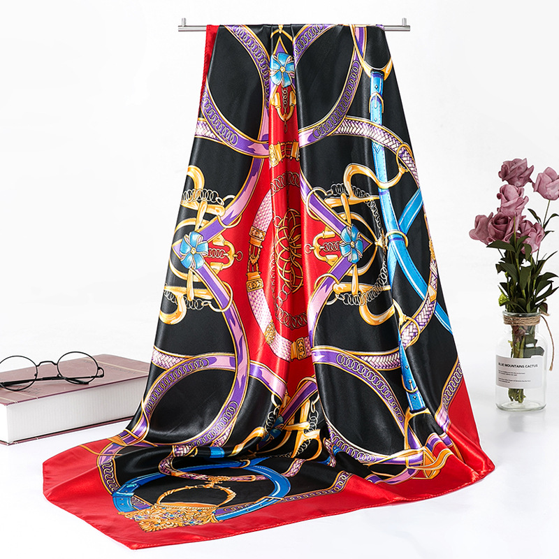 

2021 fashion autumn winter gift European and American style satin satin scarf printed silk scarf scarf 90*90