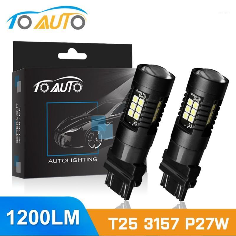 

TOAUTO 2pcs T25 3157 P27/7W LED Bulbs Super Bright Car Brake Stop Turn Signal Lights White Red Amber Auto Lamp 12V1, As pic