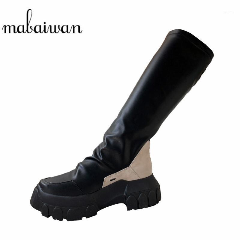 

Mabaiwan 2020 Microfiber Knee High Boots For Women Chunky Platform Thigh High Winter Shoes Boots Women Thick Sole Botas Mujer1, Black