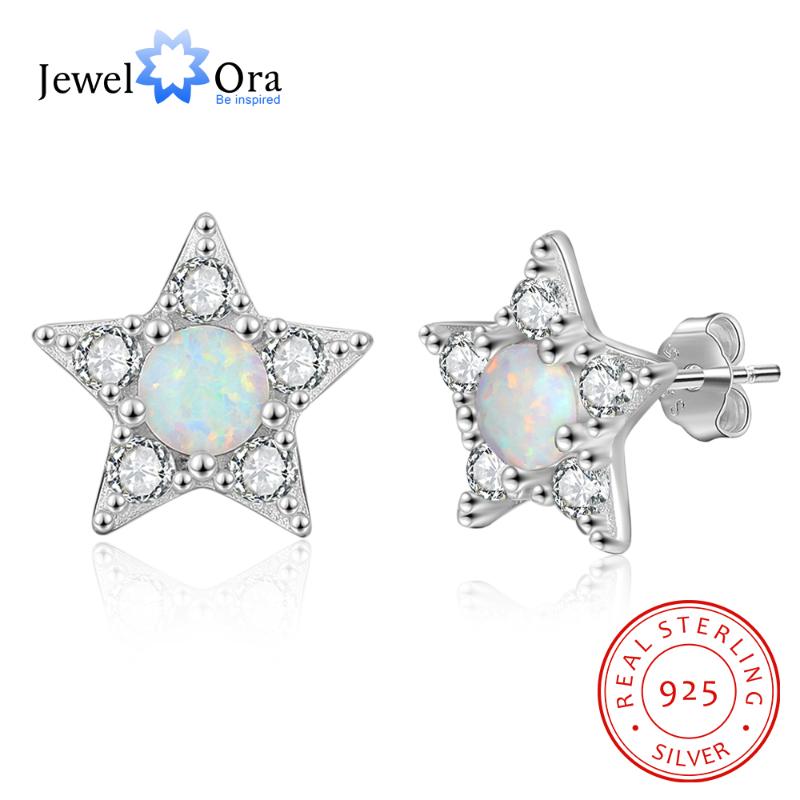 

925 Sterling Silver White Opal Earrings for Women Star Stud Earrings with Cubic Zirconia Fashion Jewelry (Jewelora EA103250