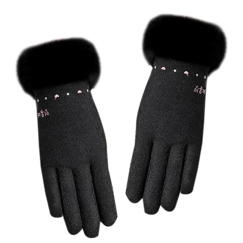 

Women Winter Full Finger Gloves Plush Lined Heart Embroidery Touchscreen Mittens