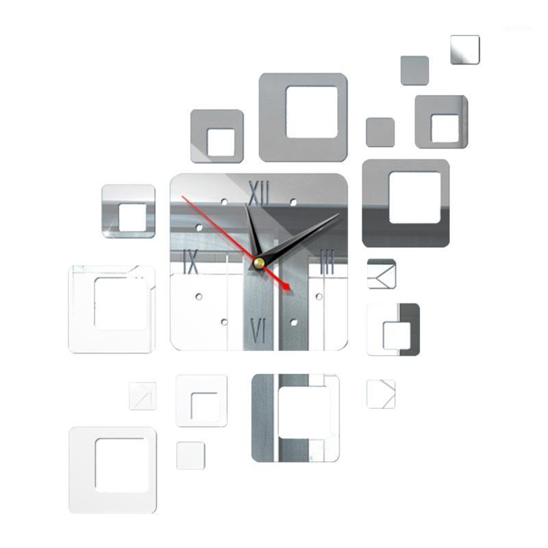 

Adhesive Square Combination Bedroom Modern Design Acrylic Mirror DIY Bright Home Decorative Wall Clock Office 3D Easy Install1
