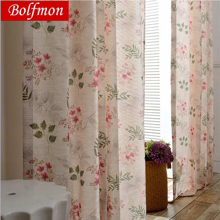 

Cotton Polyester Printed Pastoral Green Leaves Window Curtain for Living Room Red Flower Easy Curtain for Kitchen Custom Drapes, Color 1