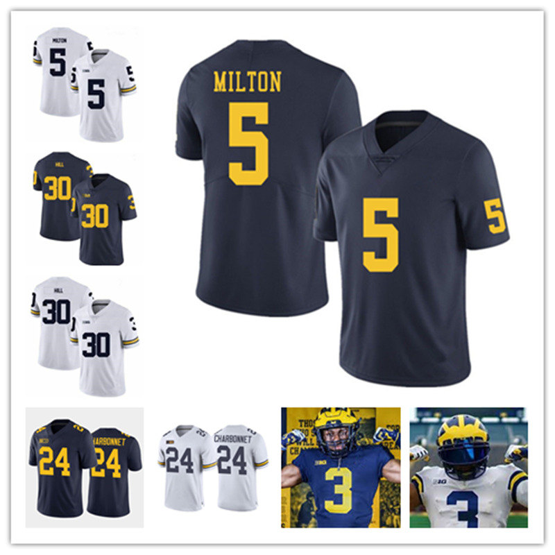 

Mens NCAA Michigan Wolverines Joe Milton Football Jersey Stitched 3 A.J. Henning 24 Zach Charbonnet 30 Daxton Hill Michigan Jersey, 5 joe milton