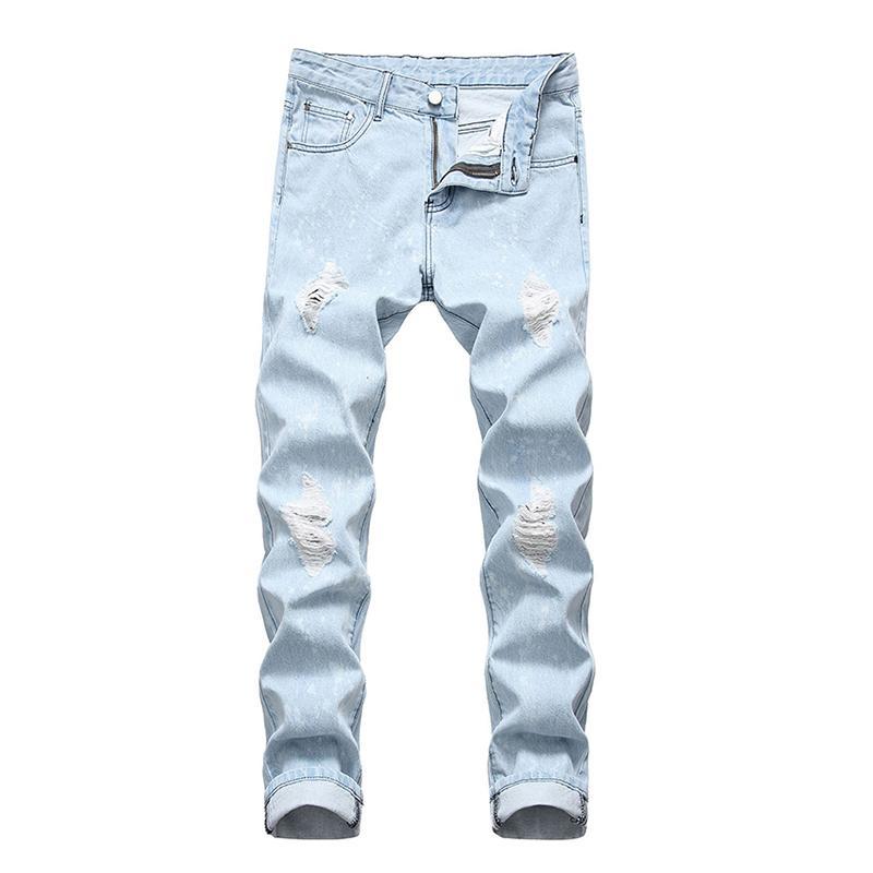 

Slim jeans trousers ripped hole high quality men's cotton casual denim jeans long blue men stretch casual male pants, 507-2 blue