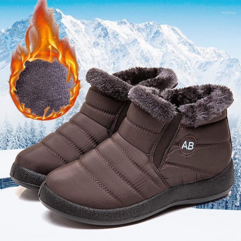

Winter 2020 Women Boots New Comfortable Warm Plush Casual Snow Boots High-top Thick Waterproof Side Zipper Ankle1, Black ab