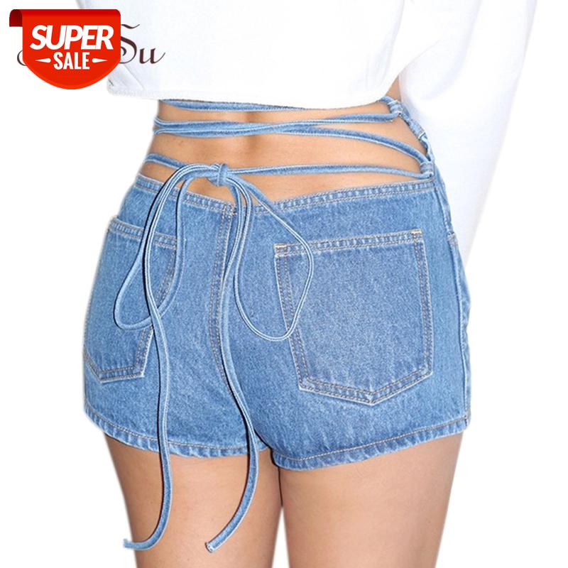 

ArtSu 2019 High Waist Jeans Women Lace Up Sexy Push Up Jeans Ladies Blue Denim Shorts Streetwear Vaqueros Mujer ASSH20054 #Fz5h, Black;white