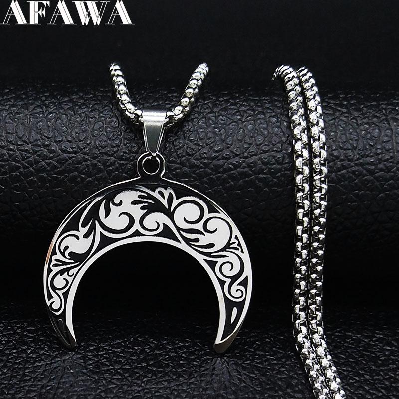 

2021 Fashion Flower of Life Moon Stainless Steel Necklace for Women Silver Color Necklaces Pendants Jewelry colgantes N565S02