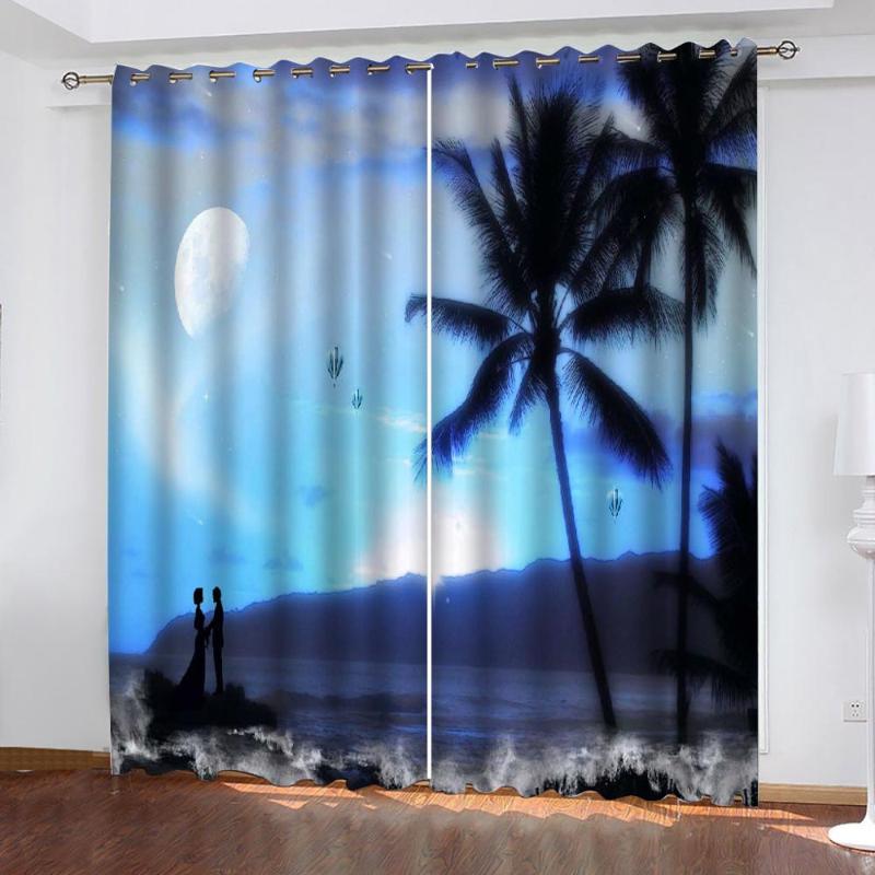 

Customized size Luxury Blackout 3D Window Curtains For Living Room blue beach curtains Decoration, As pic