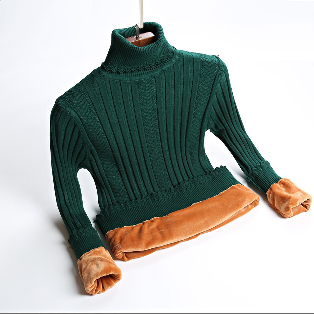 

2021 New Plus Velvets Warm Women S-2xl Thick Knitted Jumper Soft Cozy Turtleneck Pullover Female Rib Sweater B8cj, Orange
