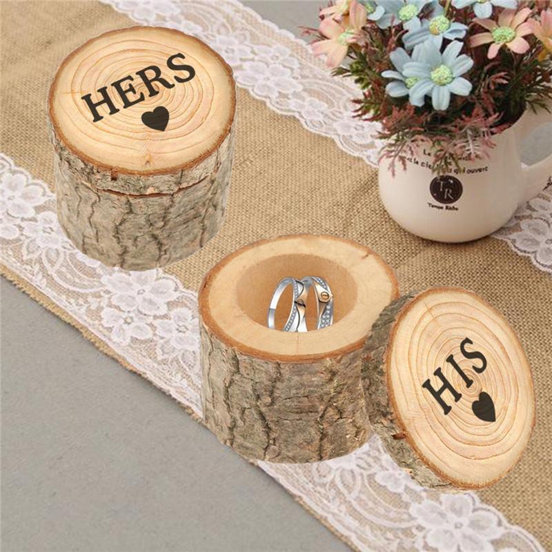 

2Pcs Wooden Finger Ring Box Set Wedding Jewelry Storage Holder with Mr Mrs/Hers His Letter