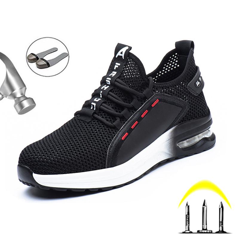 

Lightweight Men's Safety Shoes Work Boots Steel Toe Safety Boots Anti-smashing Outdoor Sneakers Ryder Breathable Work Sneakers, Black