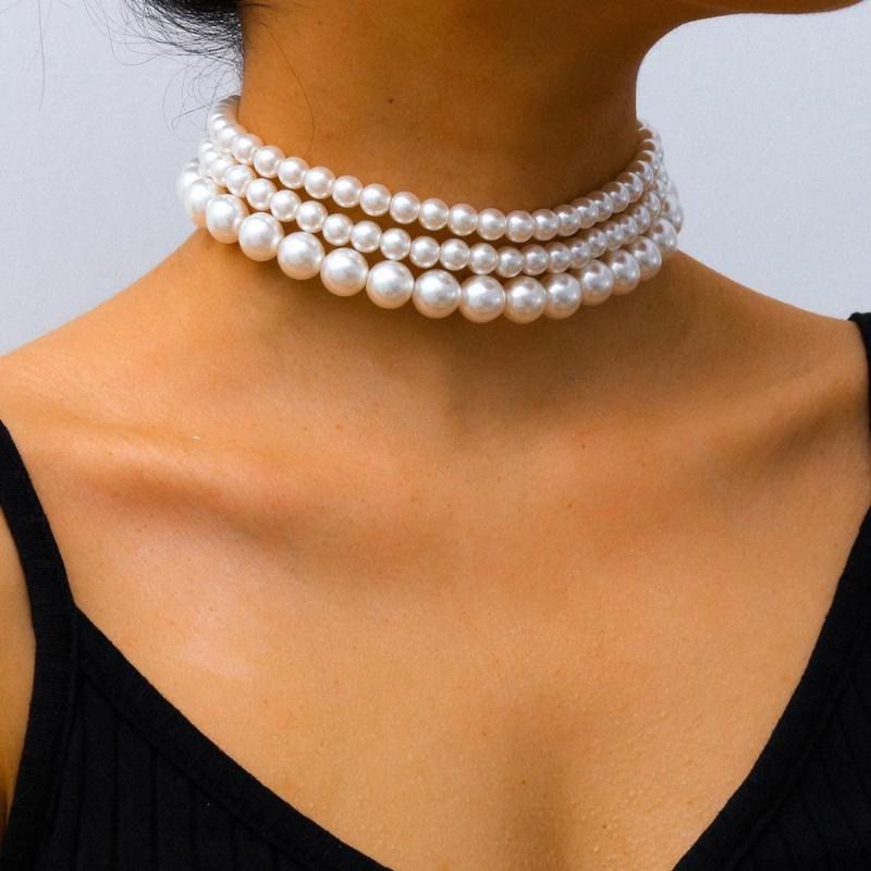 

Fashion Imitation Pearl Necklace Women's Triple Layer 10mm Pearl Necklace Suitable for Women Neck