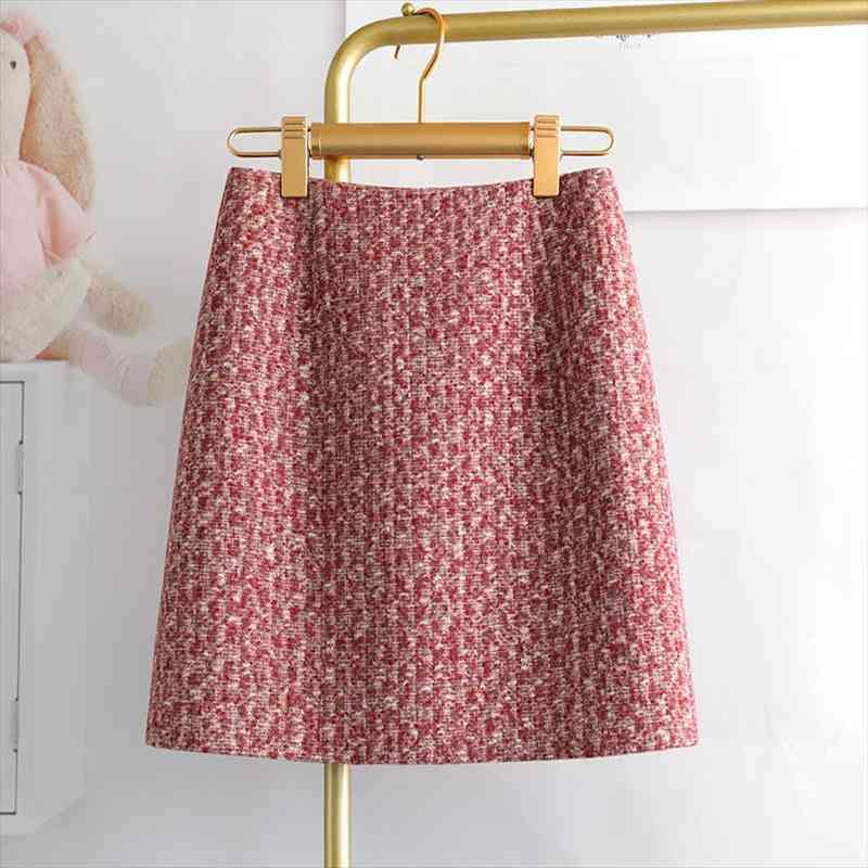 

Autumn Winter Thick Womens Tweed Woolen Skirt High Waisted Short Mini Fragrance Vintage Skirts Elegant Skater Faldas Mujer, Black