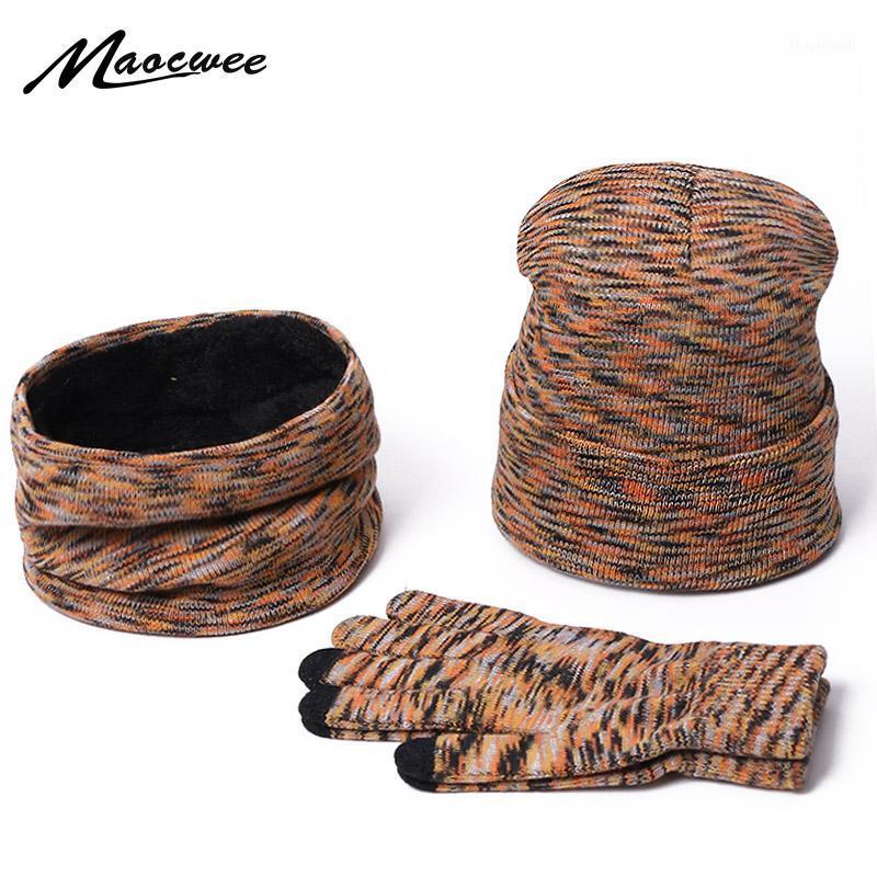 

Unisex Beanies Hat Ring Scarf Gloves Set Winter Knitted Thick Warm Cap Women Men Solid Retro Beanie Hat Soft Touch Screen Gloves1