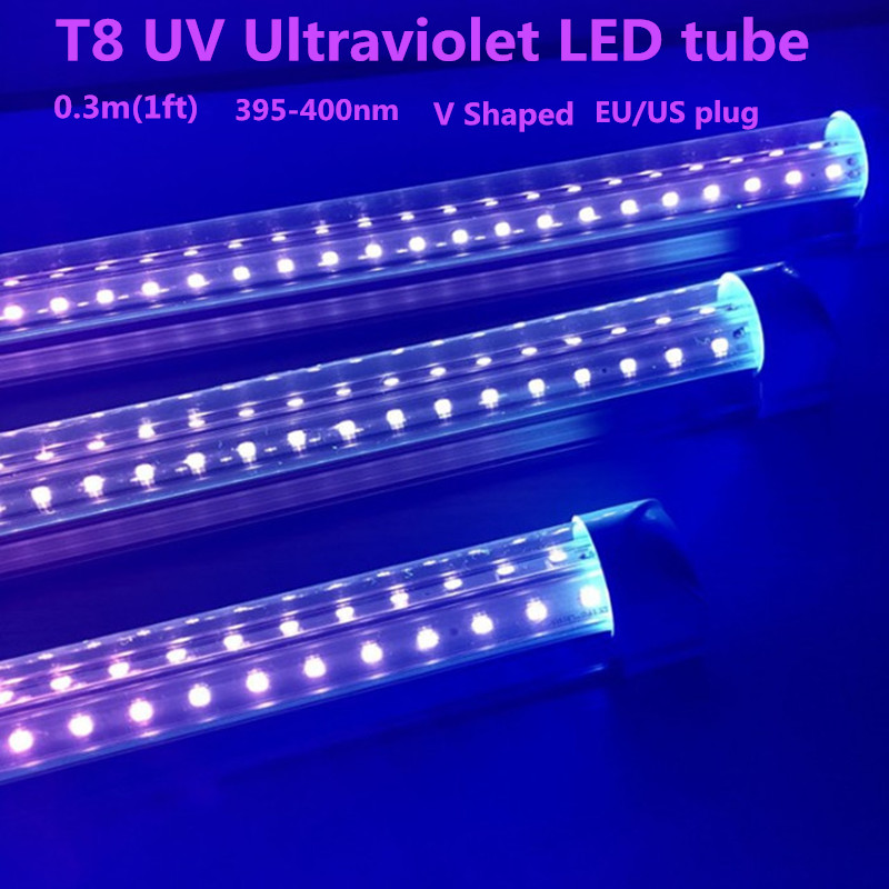 

UV LED Blacklight Integrate T8 V Shaped LED Tube UV 395-400nm 1ft Tube Lights Blub Lamp Ultraviolet Disinfection Germ