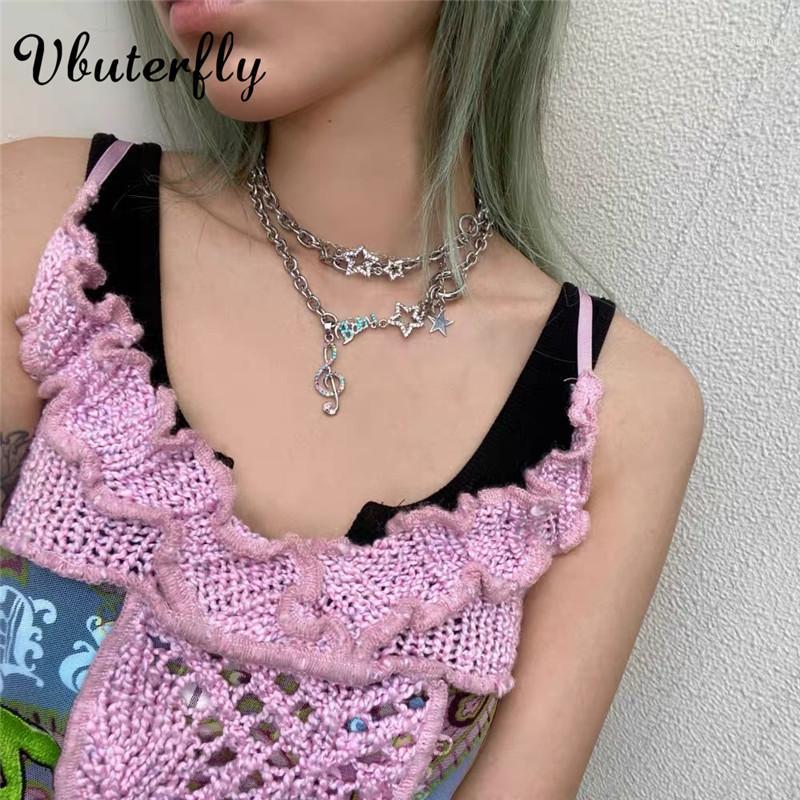 

Crystal Note Music Star Necklace Punk Jewelry for Cool E-girl Clef Necklace Quarter Note Charm Musical Symbol Jewelry DB39D-43U1, Golden;silver