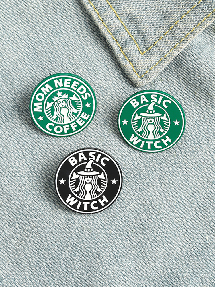 

Classical Witch Coffee Enamel pins Badge Green Black Fashions Character