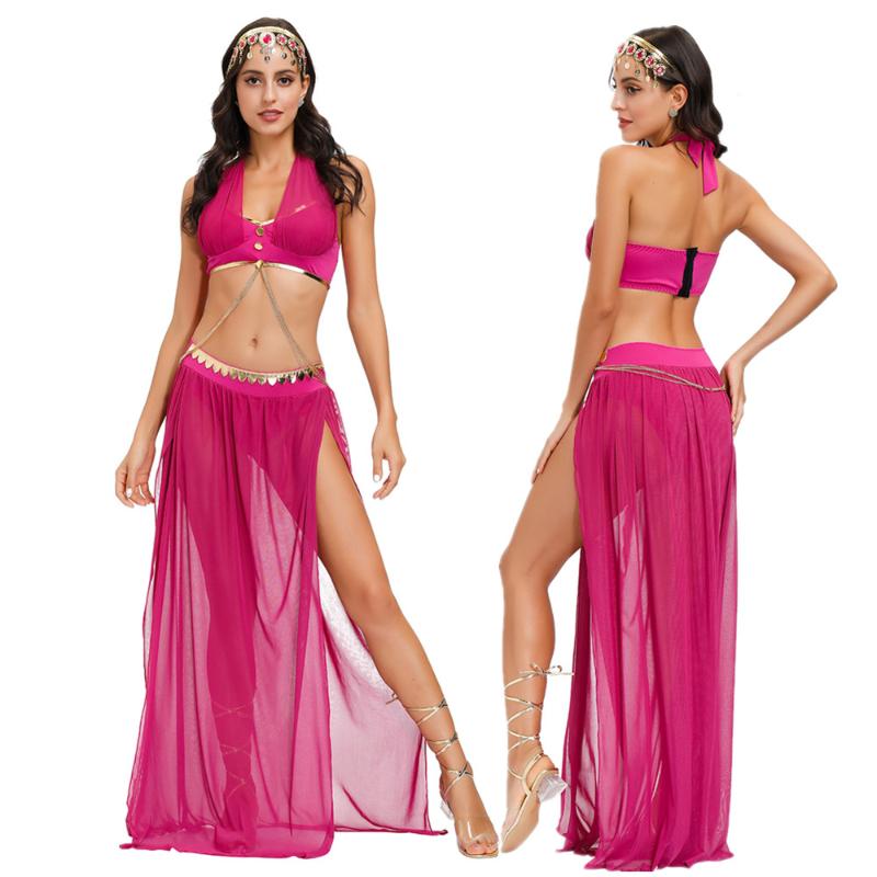 

3pcs/Set Belly Dancing Costume Sets Egyption Egypt Belly Dance Costume Bollywood Dress Bellydance Dress, Rose red