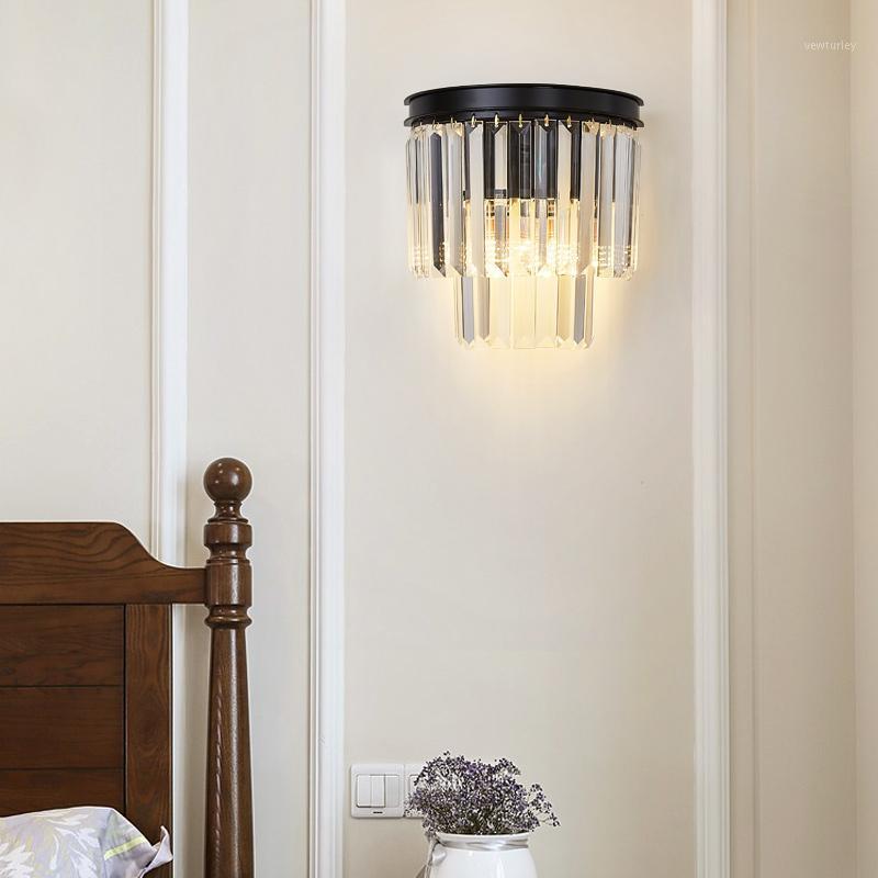 

Postmodern luxury crystal wall lamp living room bedroom bedside simple American lamps E141