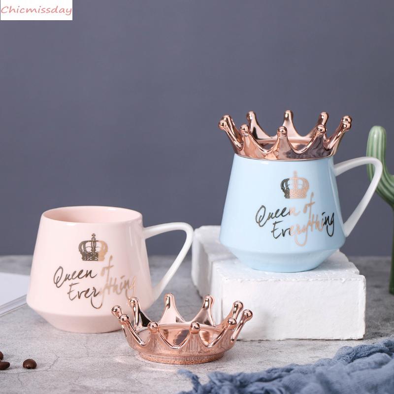 

Creative Crown Ceramic Mug Pink Cute Coffee Mug Nordic Milk Cup with Spoon Lids Coffee Cup Water Mugs Holiday Souvenirs As Gift, Special option for vip dont pay