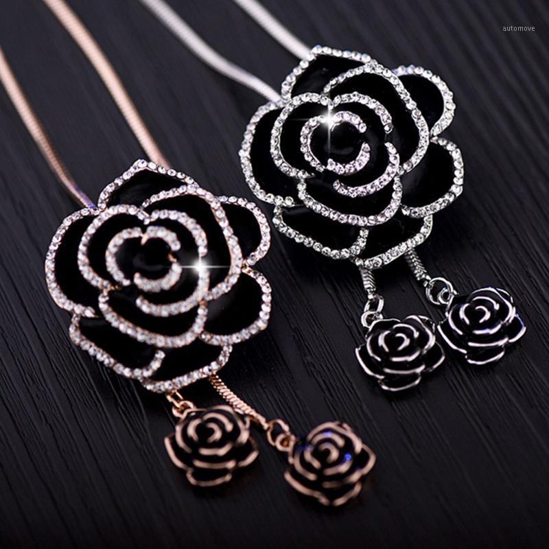 

3d silver rhinestone flower Tassel Pendant Necklace Women Office Lady Imitation Jewelry Bijoux Gifts ornament for dress1