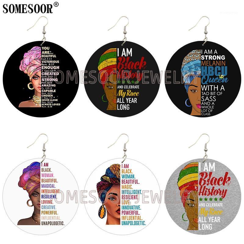 

SOMESOOR Jewelry African Girls Tattoo Drawings Gypsy Beautiful turban Black Women Art Design Wooden Both Sides Print Earrings1