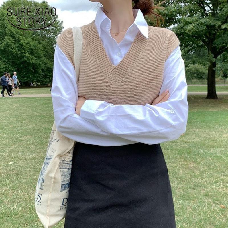 

Spring Autumn Women's Vest Knitted Sweater Solid Loose Sweater V Neck Knitted Vest Women Outerwear Office Fashion Clothing 109741, Khaki