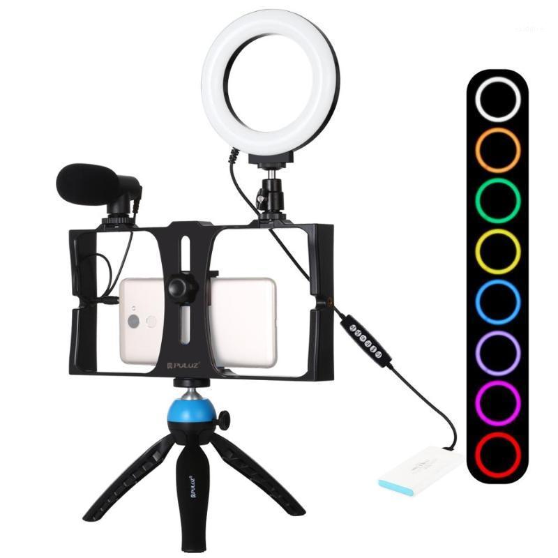 

PULUZ 4 in 1 Vlogging Live Broadcast Smartphone Video Rig +4.7 inch RGBW Selfie Ring Light & Microphone Tripod Mount+Tripod Head1