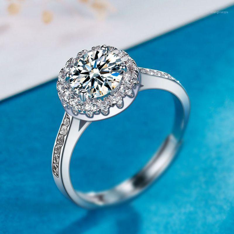 

Cluster Rings S925 Sterling Silver Ring Female Round Bag Luxury Set Elegant Fashion 1 Karat Mo Shi Wedding Birthday Party, Golden;silver