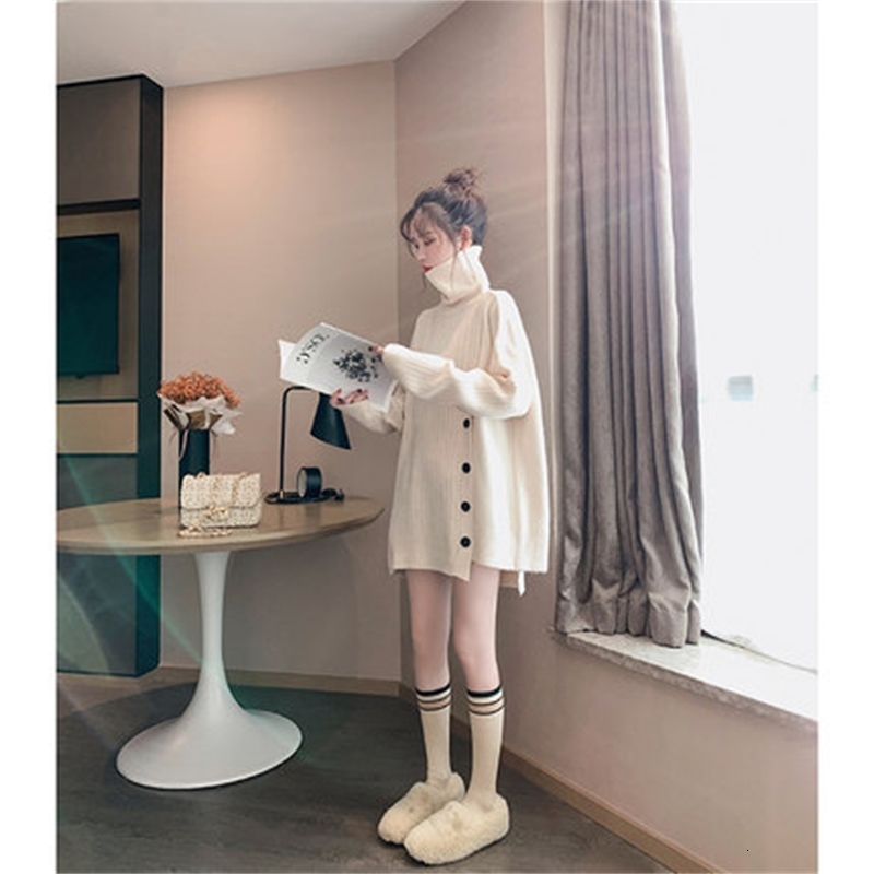 

New Spring Female Turtleneck High Medium Knitted Ladys Long Sleeve Single Breasted Sweater Fyva, Brown