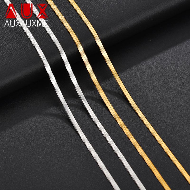 

Auxauxme 2.5mm Stainless Steel Waterproof Filmy Blade Chain Necklace for Women Golden Flat Men Necklace Wholesale