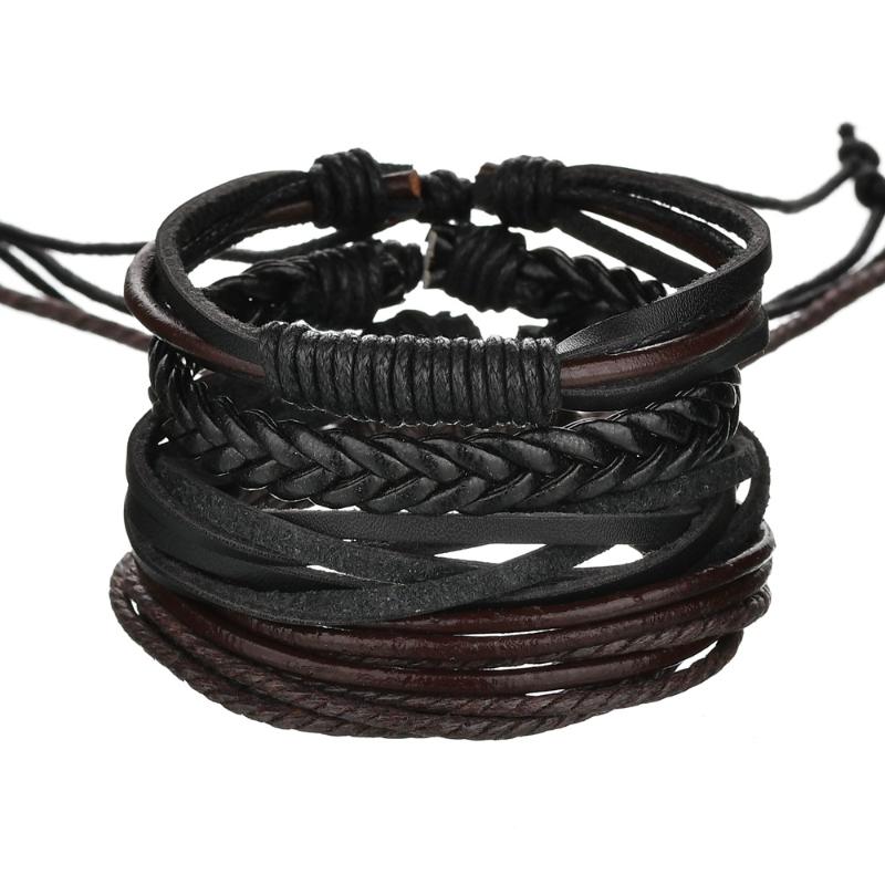 

fashion weave bracelet men handmade multilayer leather mens bracelets 2020