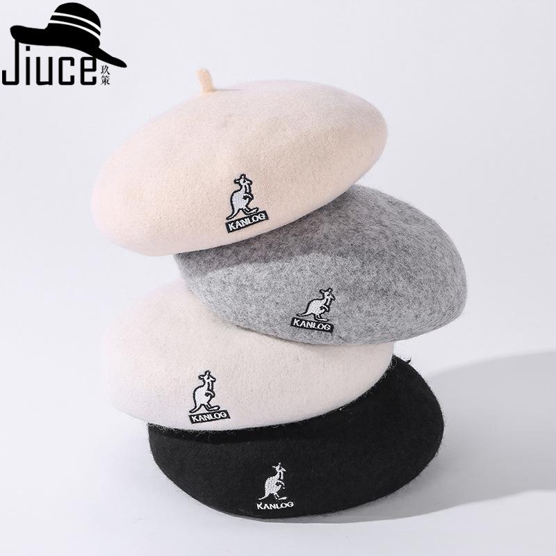

Japanese winter warm pure color wool buds han edition the joker show thin beret hat female painter new hat, See chart
