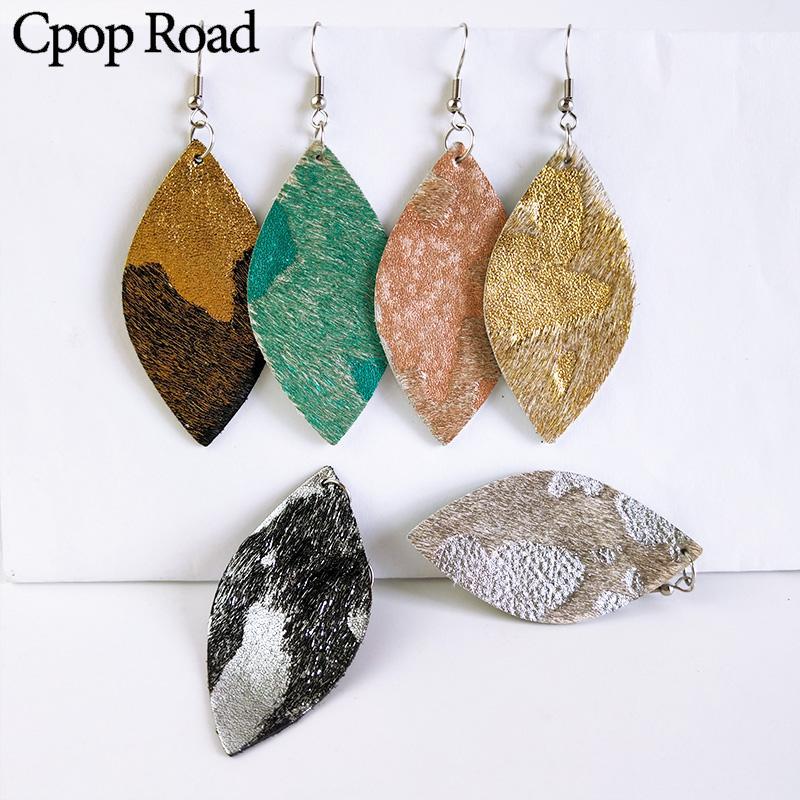 

Cpop 6 Patterns Genuine Leather Copper Earrings Big Leaf Pendant Plush Earrings Fashion Women Personality Accessories Girl Gifts1