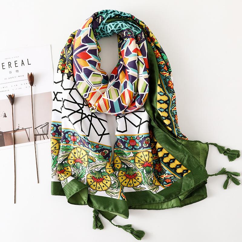 

yishine NEW Women Scarf Geometric Design Bright Hijabs Female Green Long Shawl Ethnic Large Blanket Tassel Wraps Scarves