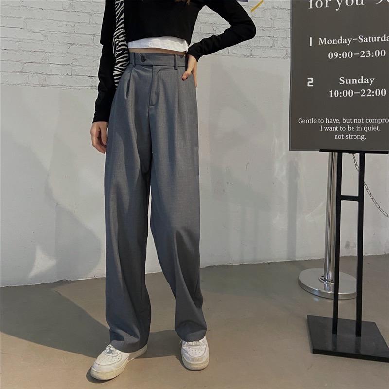 

Autumn Winter Women High Waist Wide Leg Long Pants Loose Straight Minimalist Full-length Office Lady Long Trousers 2020 New, Black