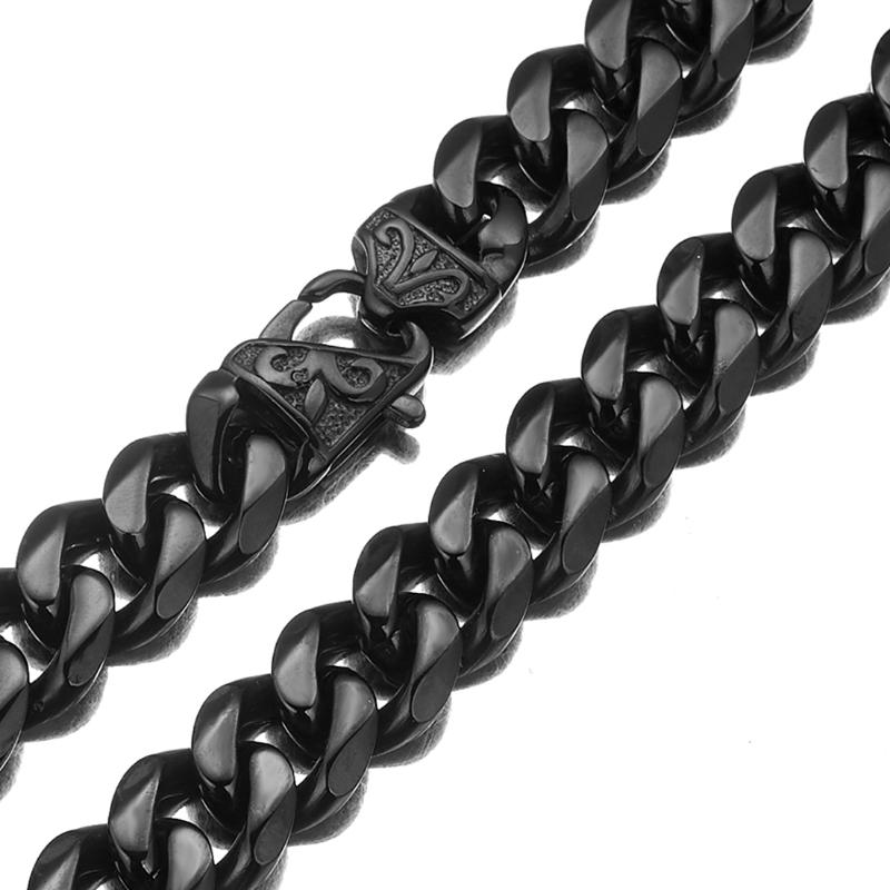 

15mm Wide Vintage Black Plated 316L Stainless Steel Curb Cuban Link Chains for Men Neckalce As Christmas Gift