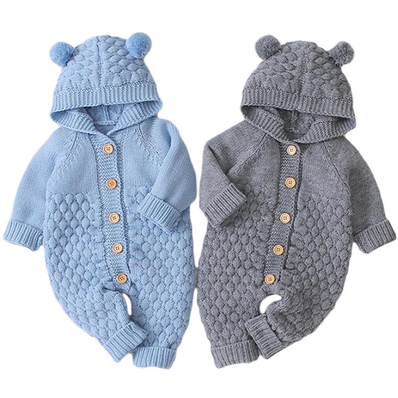 

2021 New fashion Autumn Winter Baby Rompers Cute Ears Hooded Knitwear Infant Girl Boy Jumpsuit Kids Baby Outfits Clothes 0-2Y, Picture color