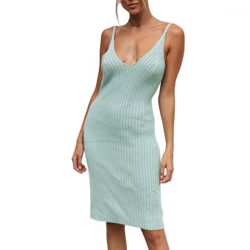 

SAGACE dresses 2020 Women Sexy V Neck Sleeveless Solid Casual dresses for women Knitting Slim Fit beach cover up Dress vestidos1