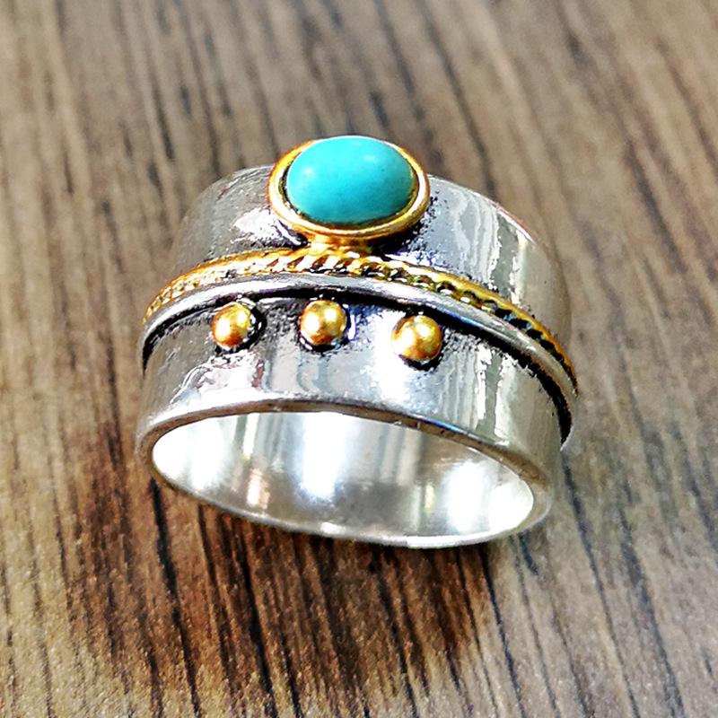 

Fashion Vintage Gold Silver Color Turquoises Wedding Ring Natural Blue Stone Rings for Women Men Boho Party Jewelry Size 6-10