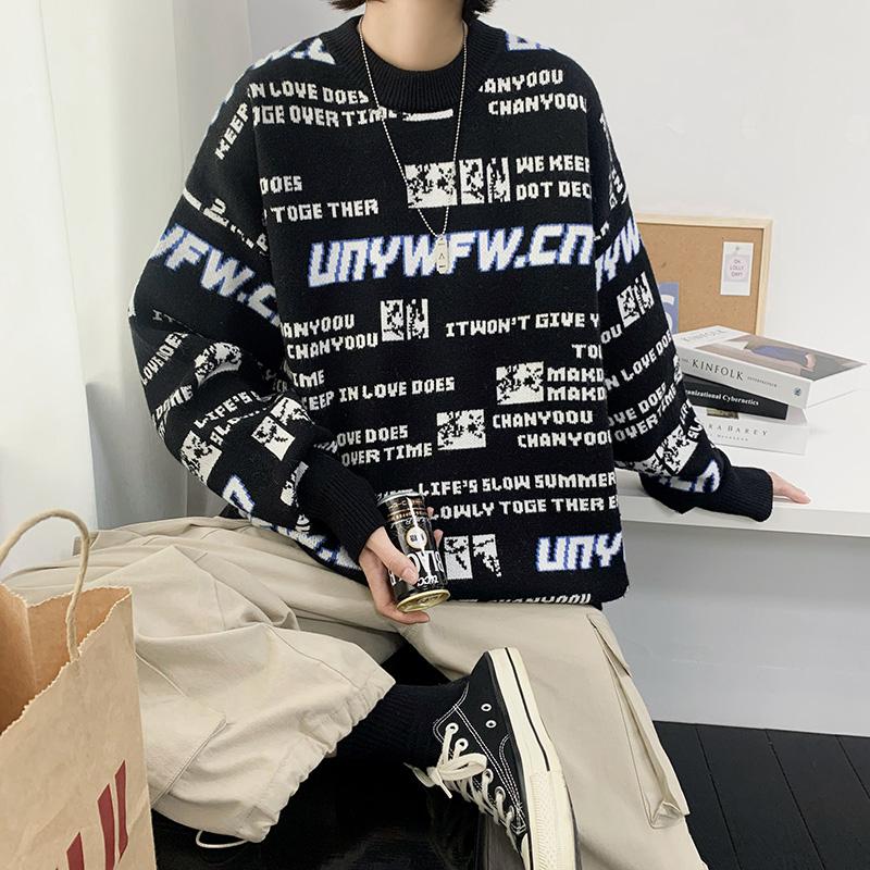 

Winter Letter Print Sweater for Teenage Girls Women Korean Fashion Trend Clothing Vintage Knit Jumper Ladies Pullover Streetwear, Black