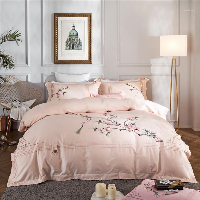 

Luxury Egyptian Cotton Embroidered Bedding Set Chinese Peach Blossom European Baroque  King Size Duvet Cover Bed Sheets1, 11