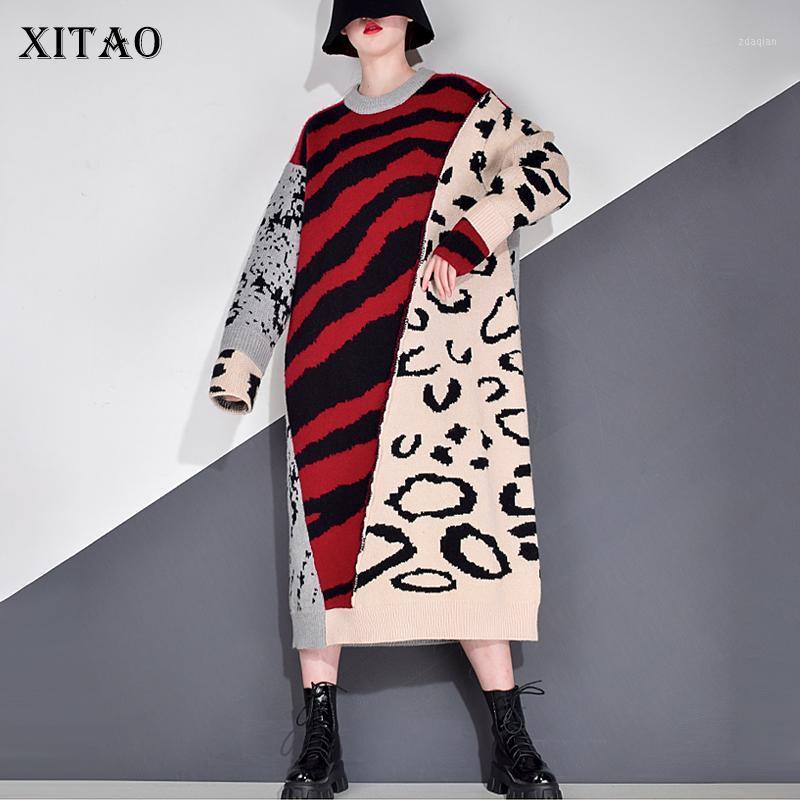 

XITAO Striped Patchwork Casual Knitted Dress Women Tide Fashion New Style O Neck Collar Long Sleeve Pullover Straight ZY19031, See picture zy1903