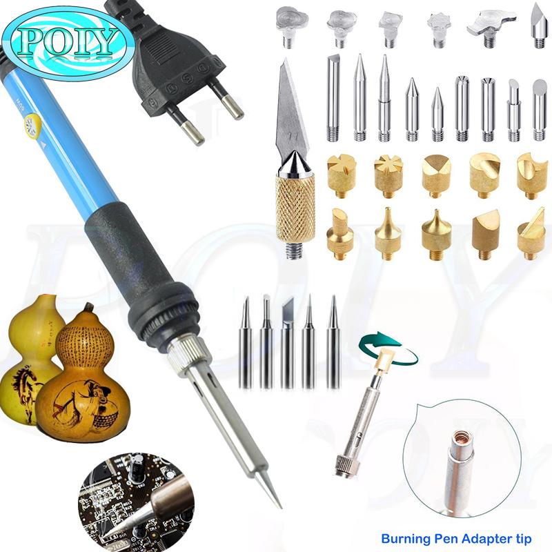 

EU 220V 60W Adjustable Soldering Iron kit Carving Pyrography Tool Wood Embossing Burning Soldering Pen Welding Tips