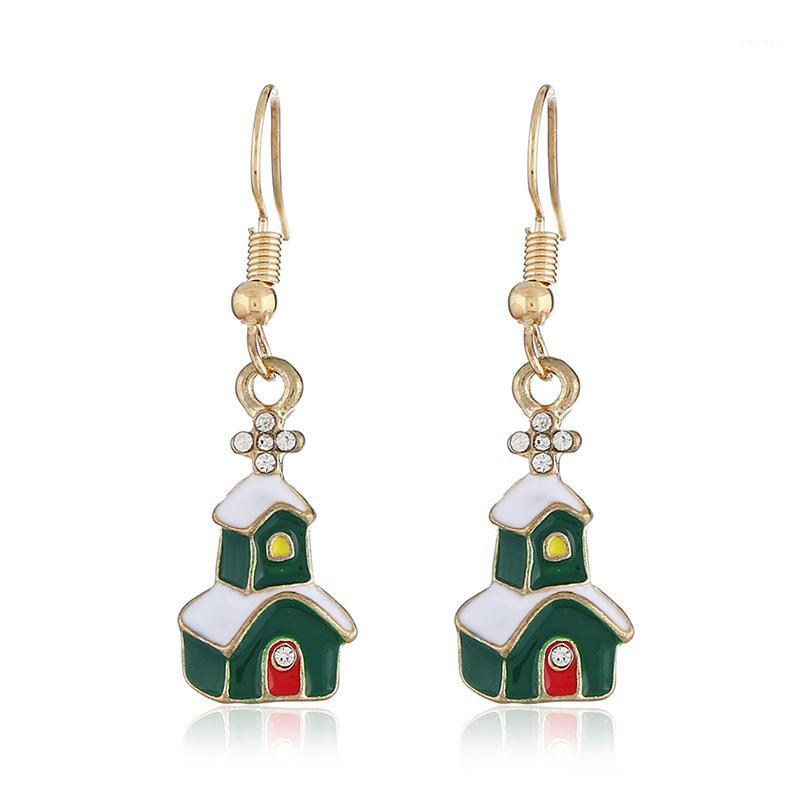 

Christmas Green Snow House Earrings Christmas Gift Happy New Year Decoration1