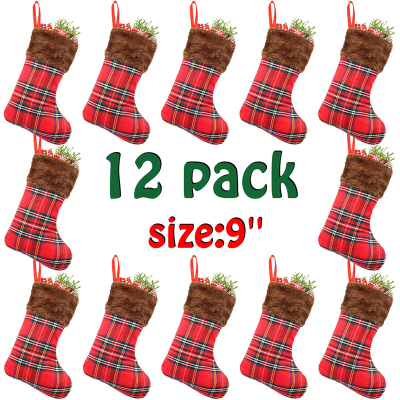 

12 PCS Pack Decorate Christmas Stocking 22CM Fabric Red Christmas Stockings SDYP35